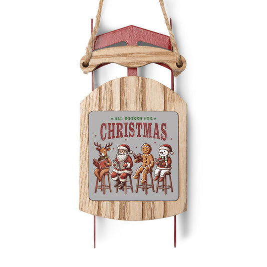 "All Booked for Christmas" Rustic Sled Ornament