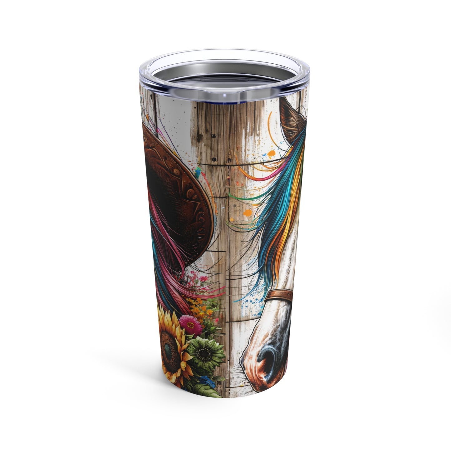 Rainbow Sunflower Cowgirl & Horse Tumbler 20oz