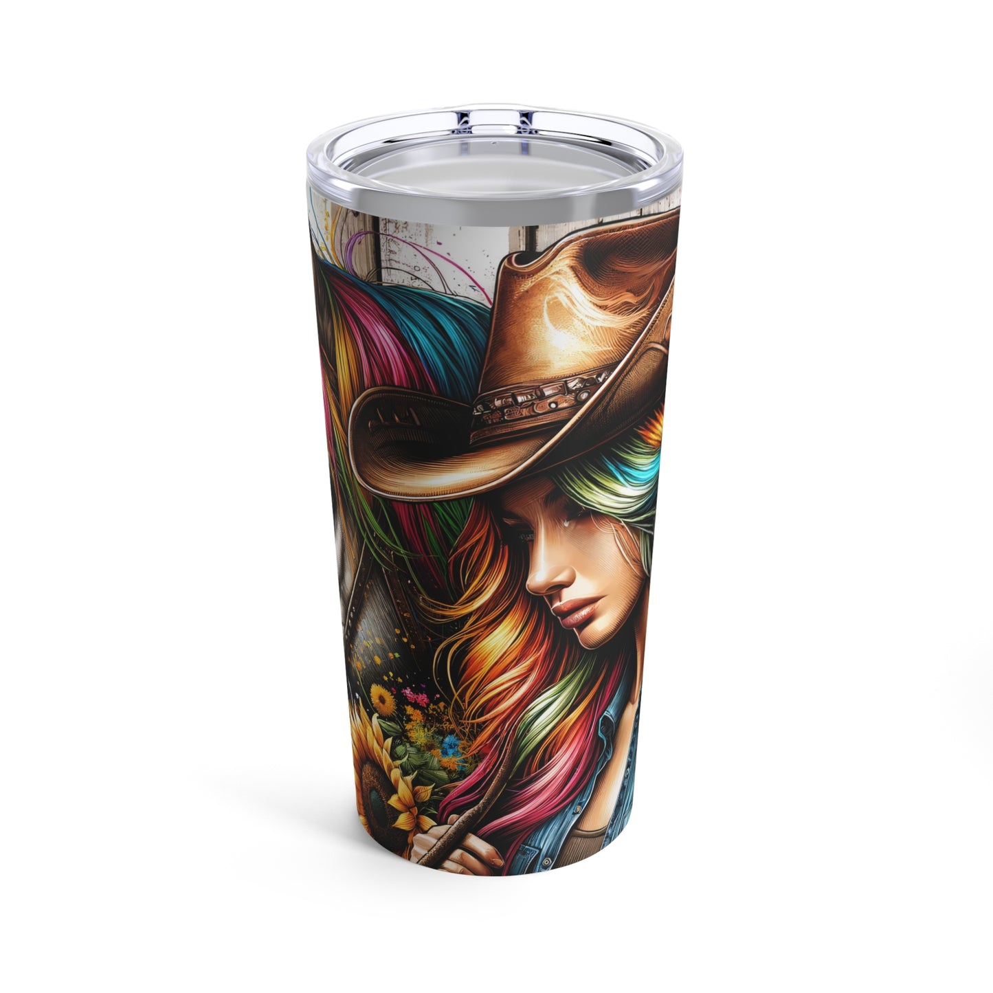 Rainbow Sunflower Cowgirl & Horse Tumbler 20oz