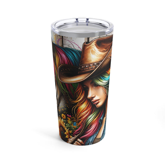 Rainbow Sunflower Cowgirl & Horse Tumbler 20oz