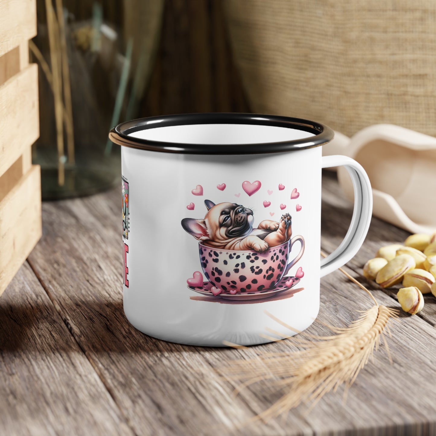 Howdy Valentine French Bulldog Puppy Love Enamel Camp Cup