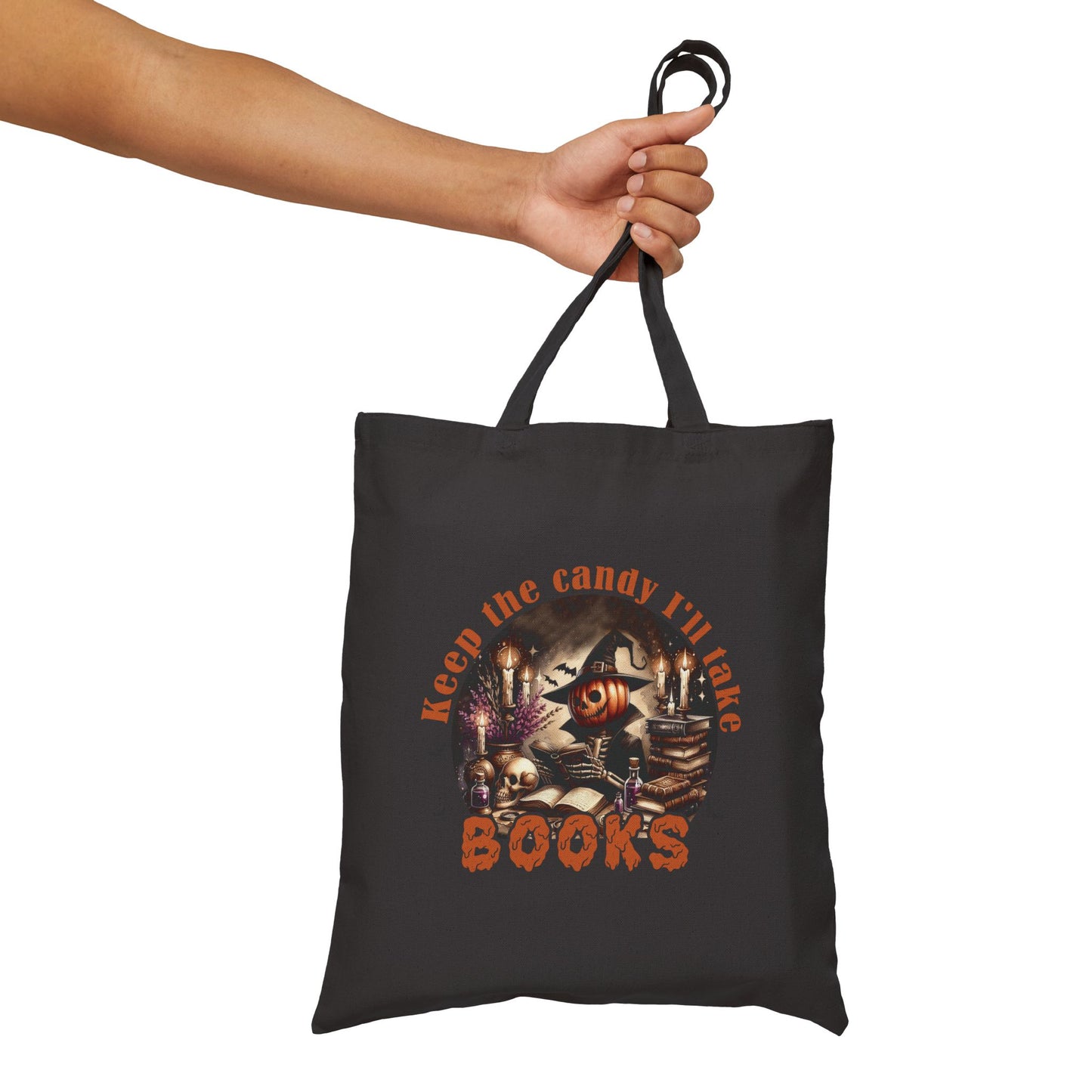 Keep The Candy - I'll Take Books Cotton Canvas Tote Trick or Treat Halloween or Book Bag