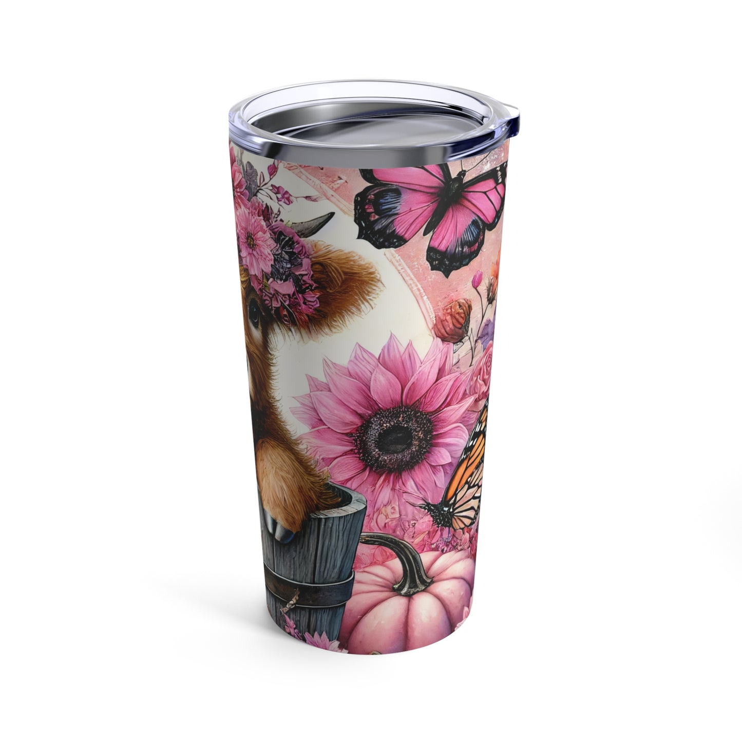 Pink Autumn Highland Cow Tumbler 20oz