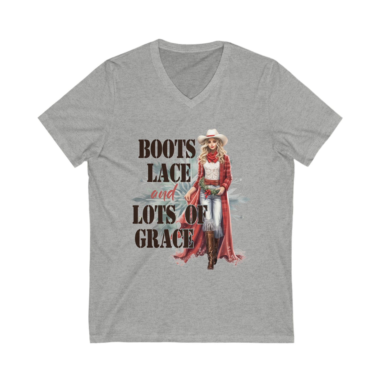 Graceful Cowgirl Jersey Short Sleeve V-Neck Tee Printed on Both Sides