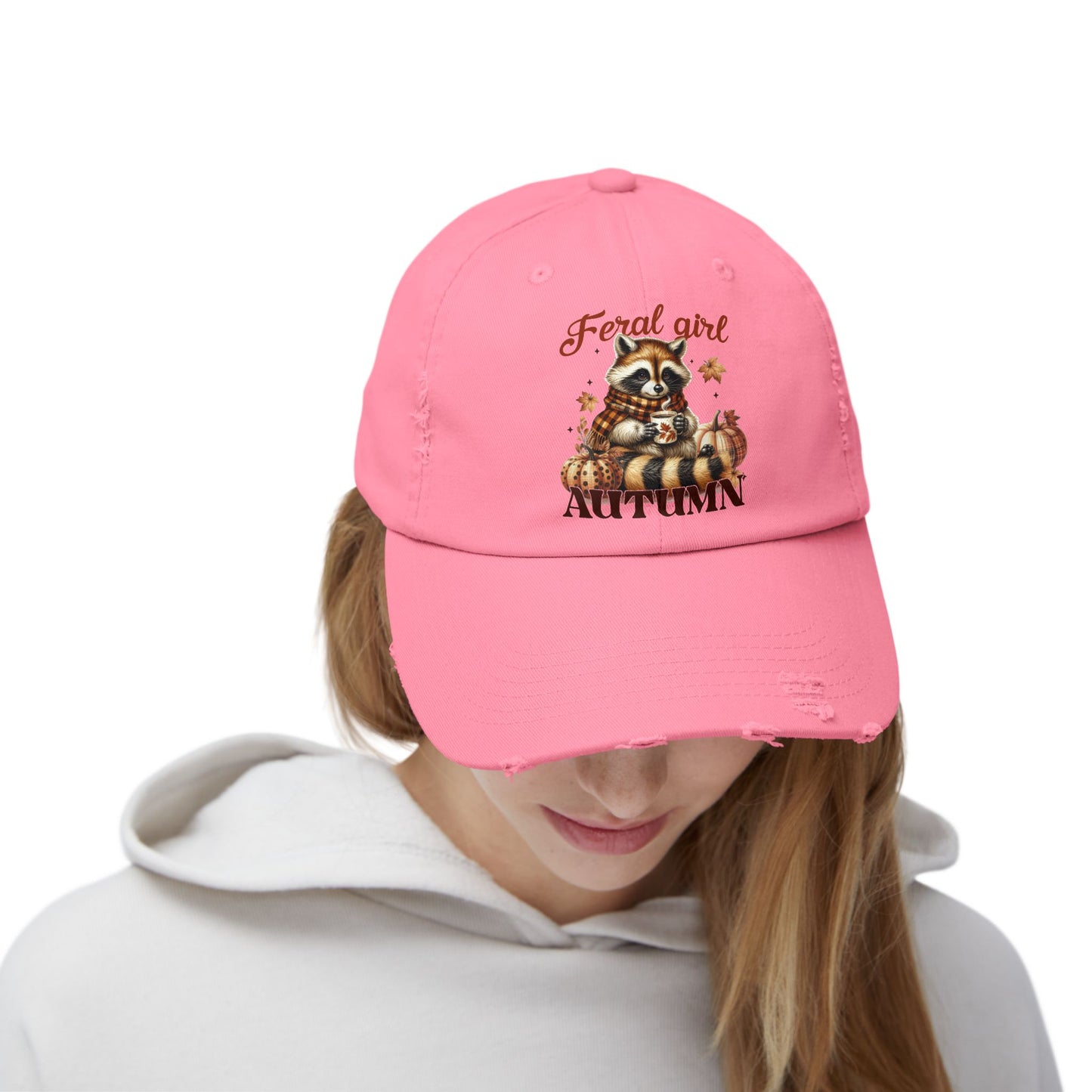 Feral Girl Autumn Racoon Distressed Cap