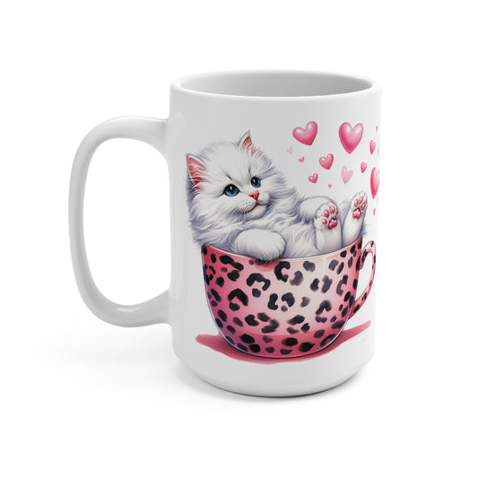 Howdy Valentine White Kitten Love Ceramic Mug 15oz