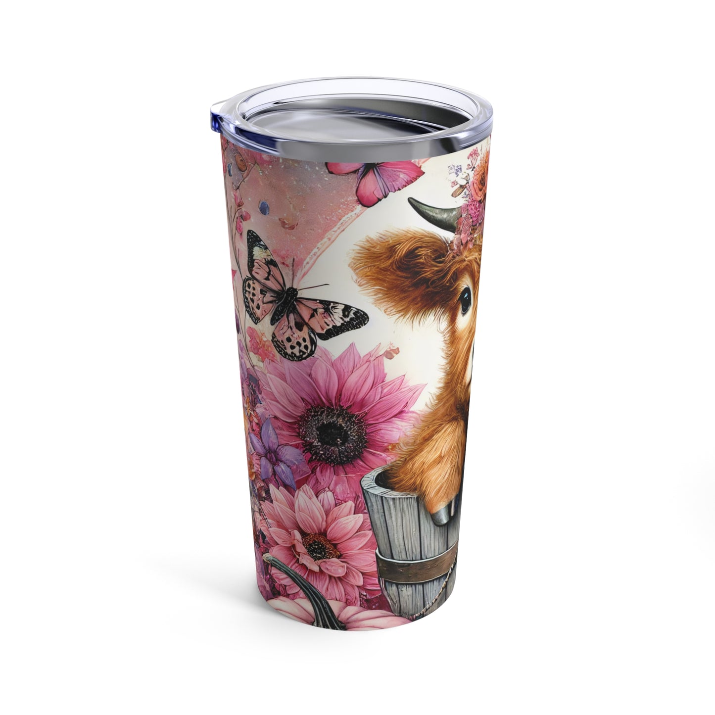 Pink Autumn Highland Cow Tumbler 20oz