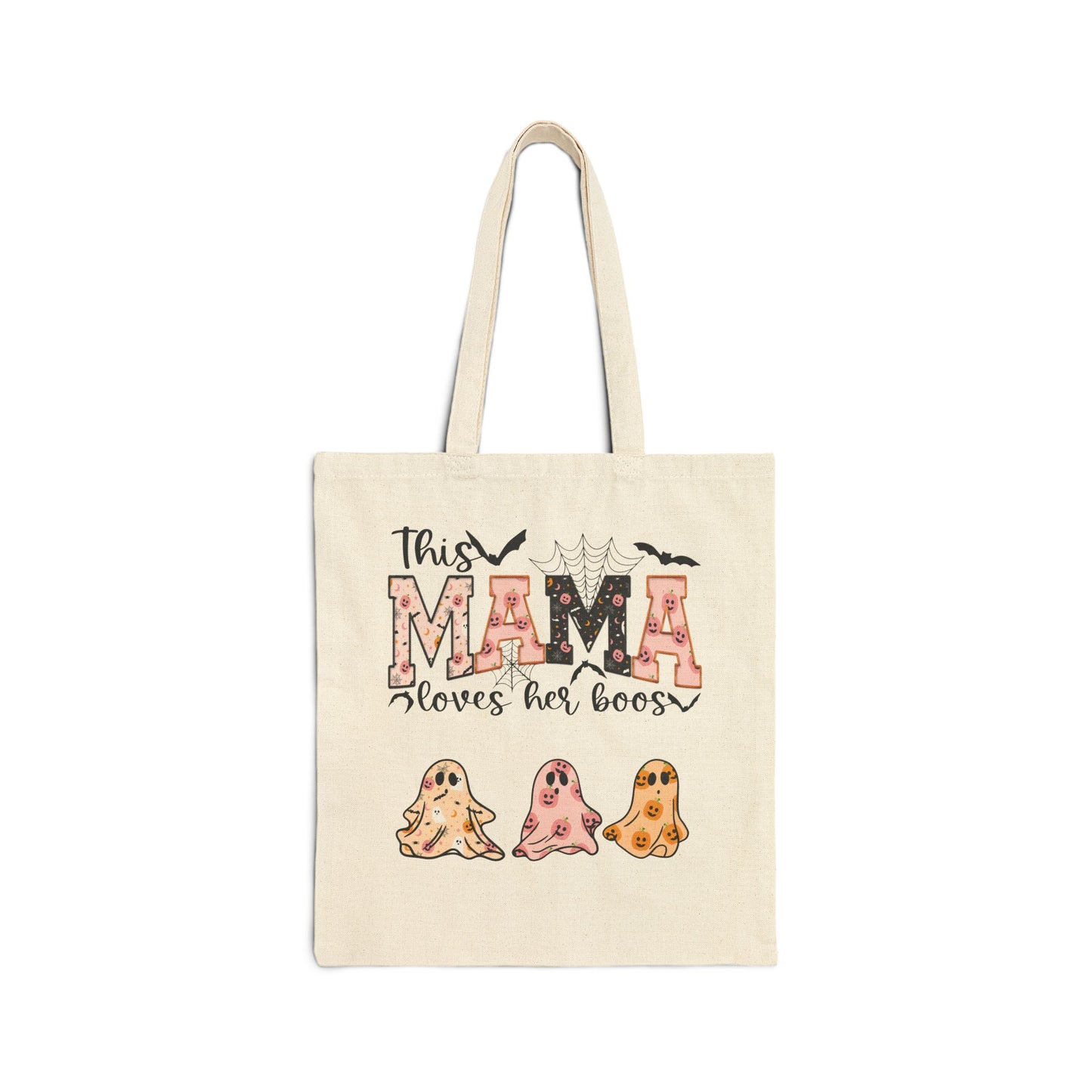 This Mama Loves Her Boos Cotton Canvas Tote Trick or Treat Halloween or Book Bag