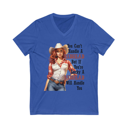 Redheaded Cowgirl Jersey Two Sided Short Sleeve V-Neck Tee