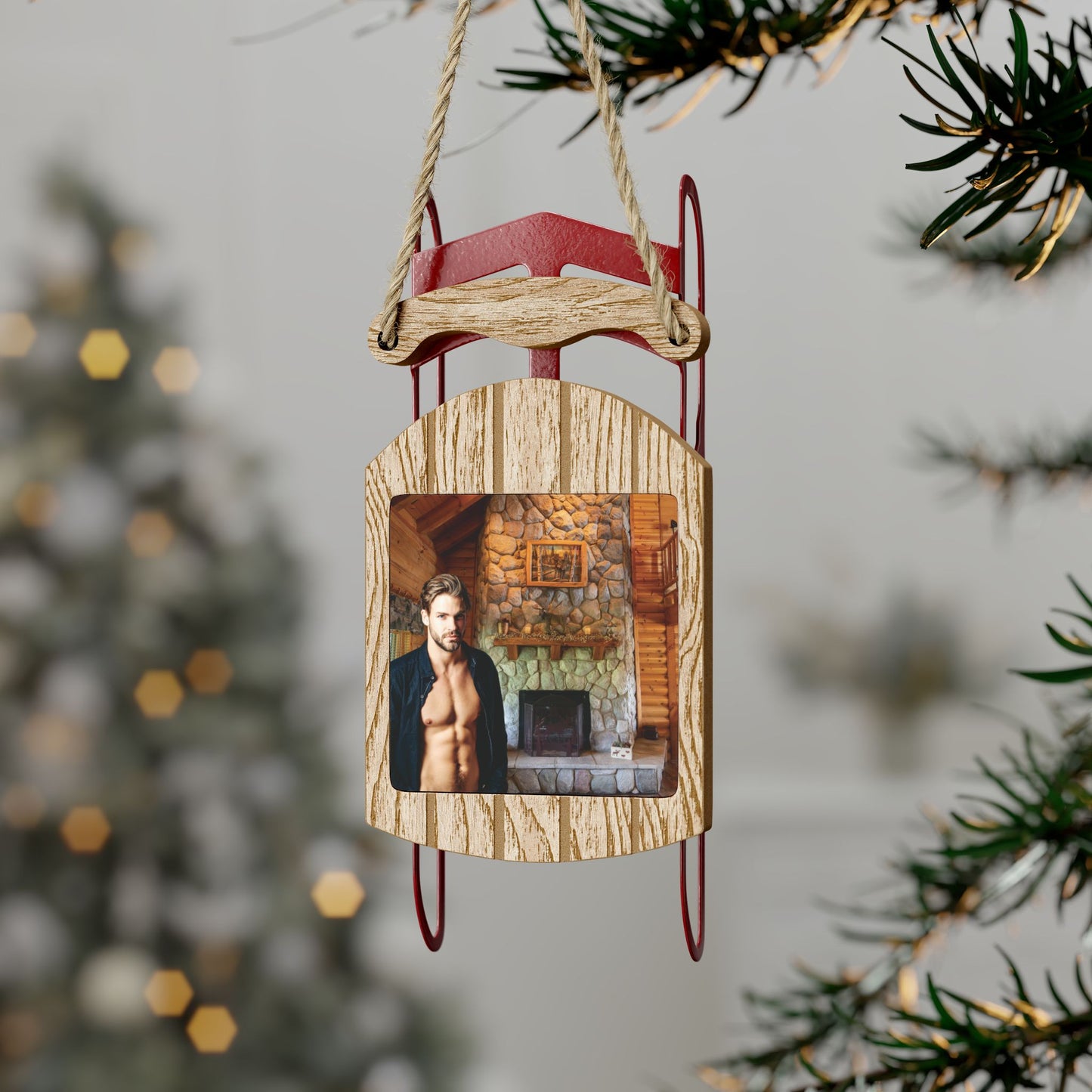 Eli from Scrooged By The Mountain Man Rustic Sled Ornament