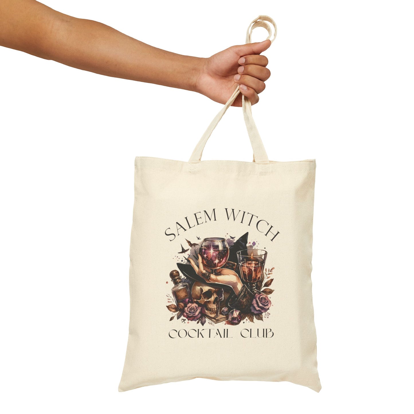 Salem Witch Cocktail Club Cotton Canvas Tote Trick or Treat Halloween or Book Bag