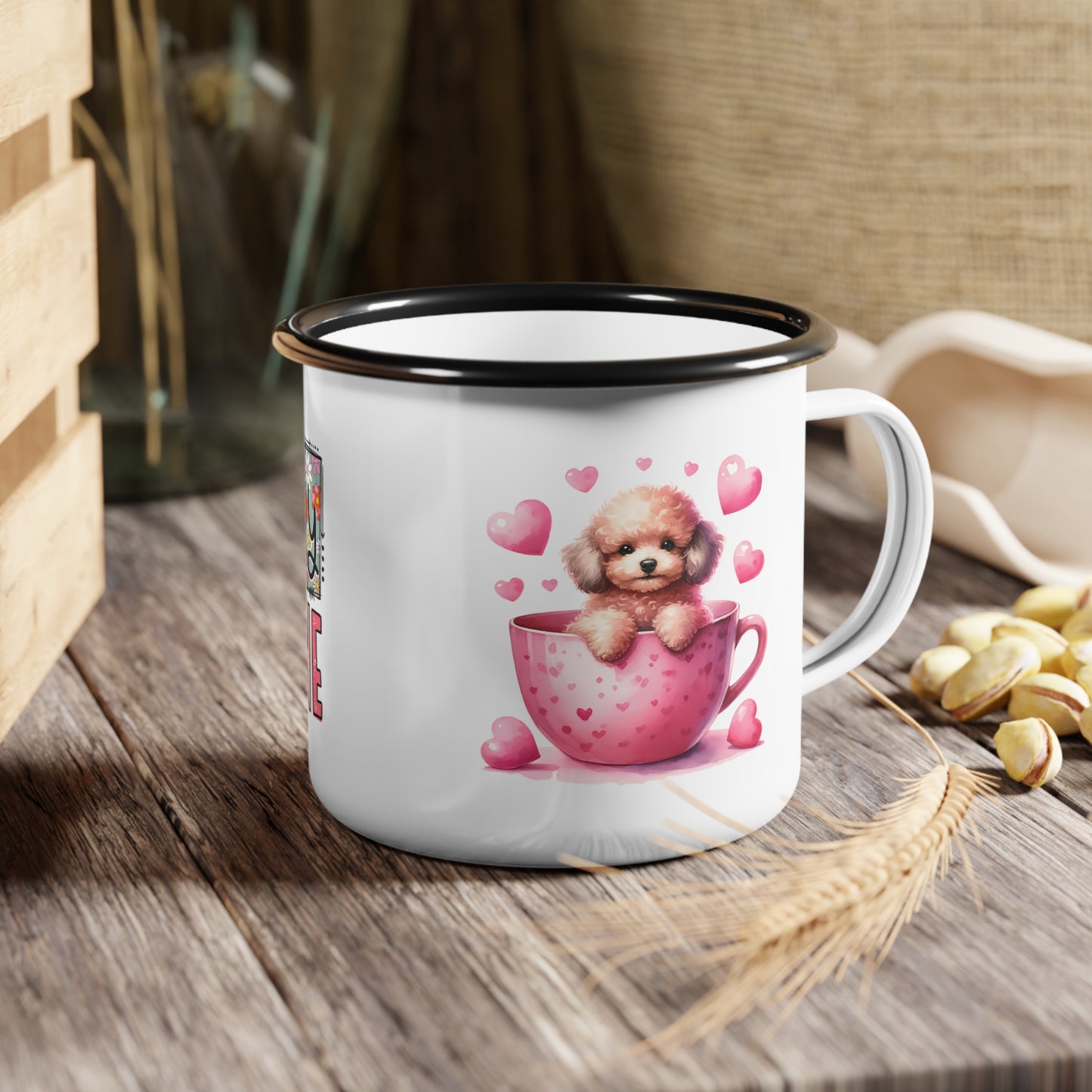 Howdy Valentine Poodle Puppy Love Enamel Camp Cup