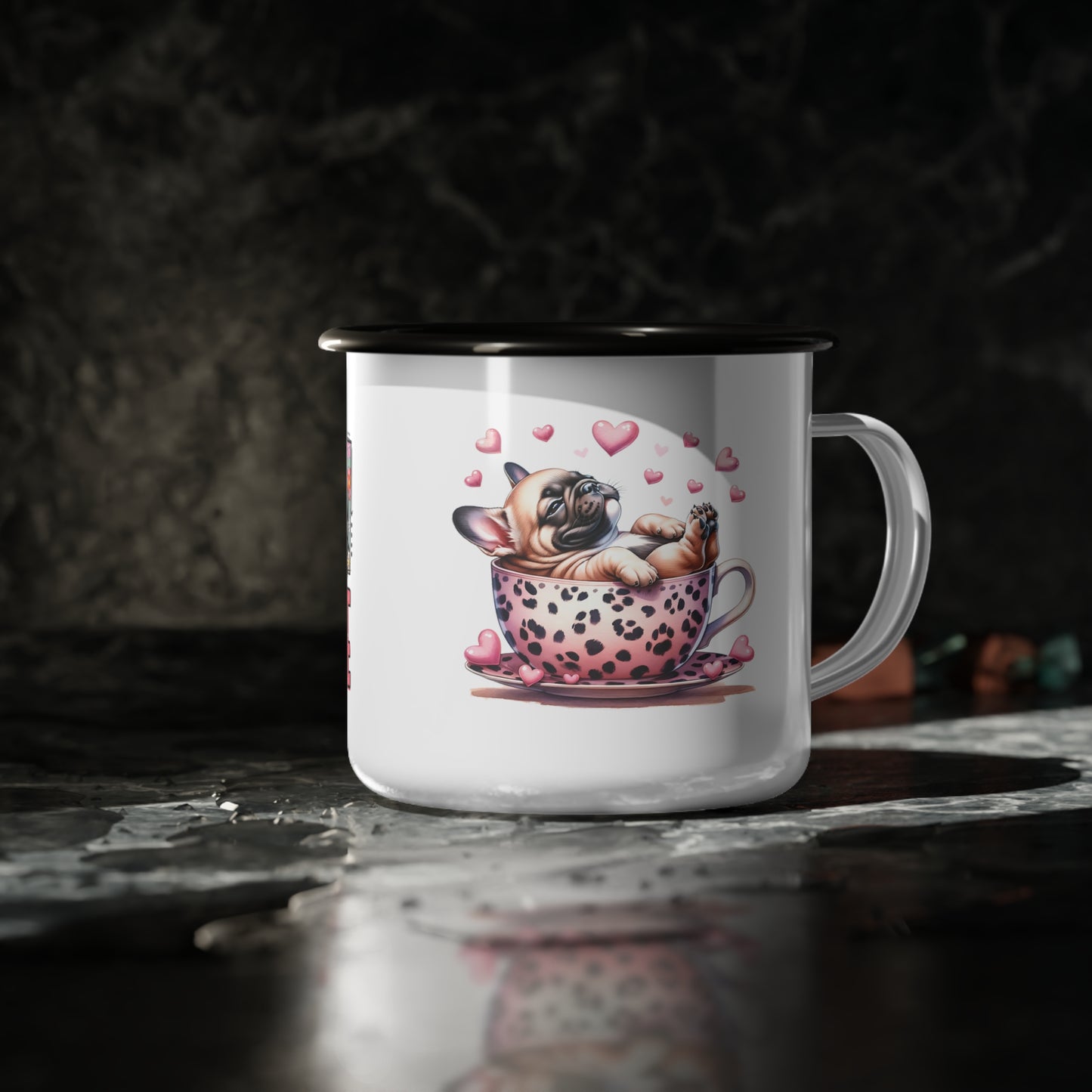 Howdy Valentine French Bulldog Puppy Love Enamel Camp Cup