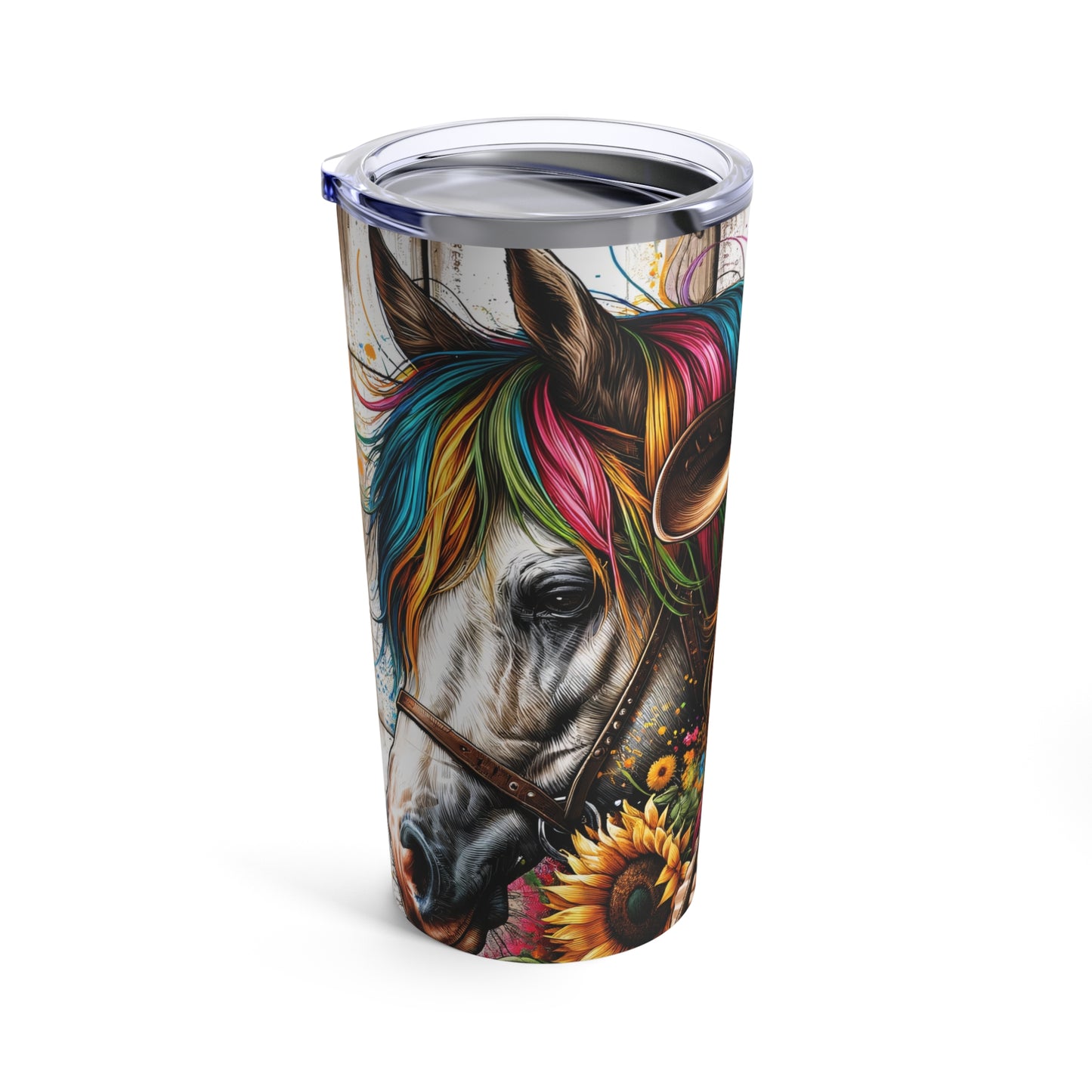 Rainbow Sunflower Cowgirl & Horse Tumbler 20oz