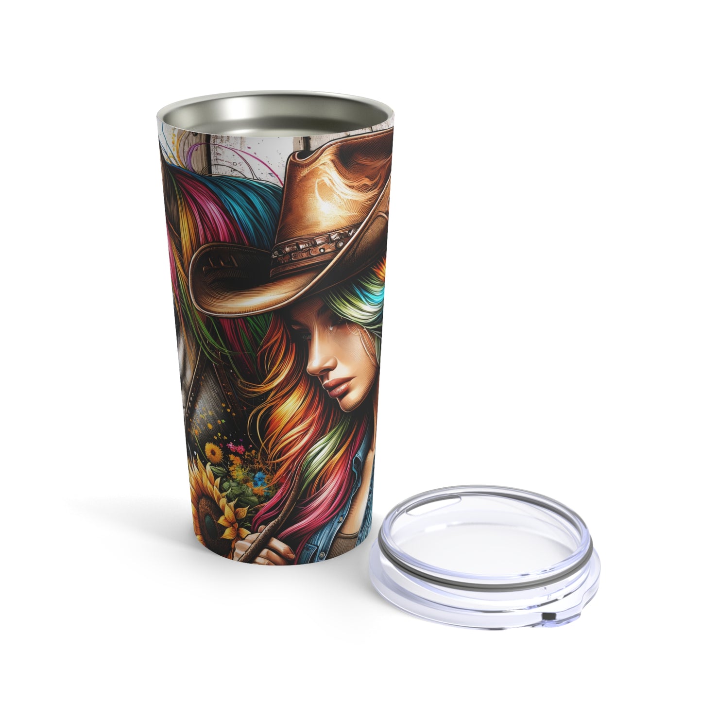 Rainbow Sunflower Cowgirl & Horse Tumbler 20oz