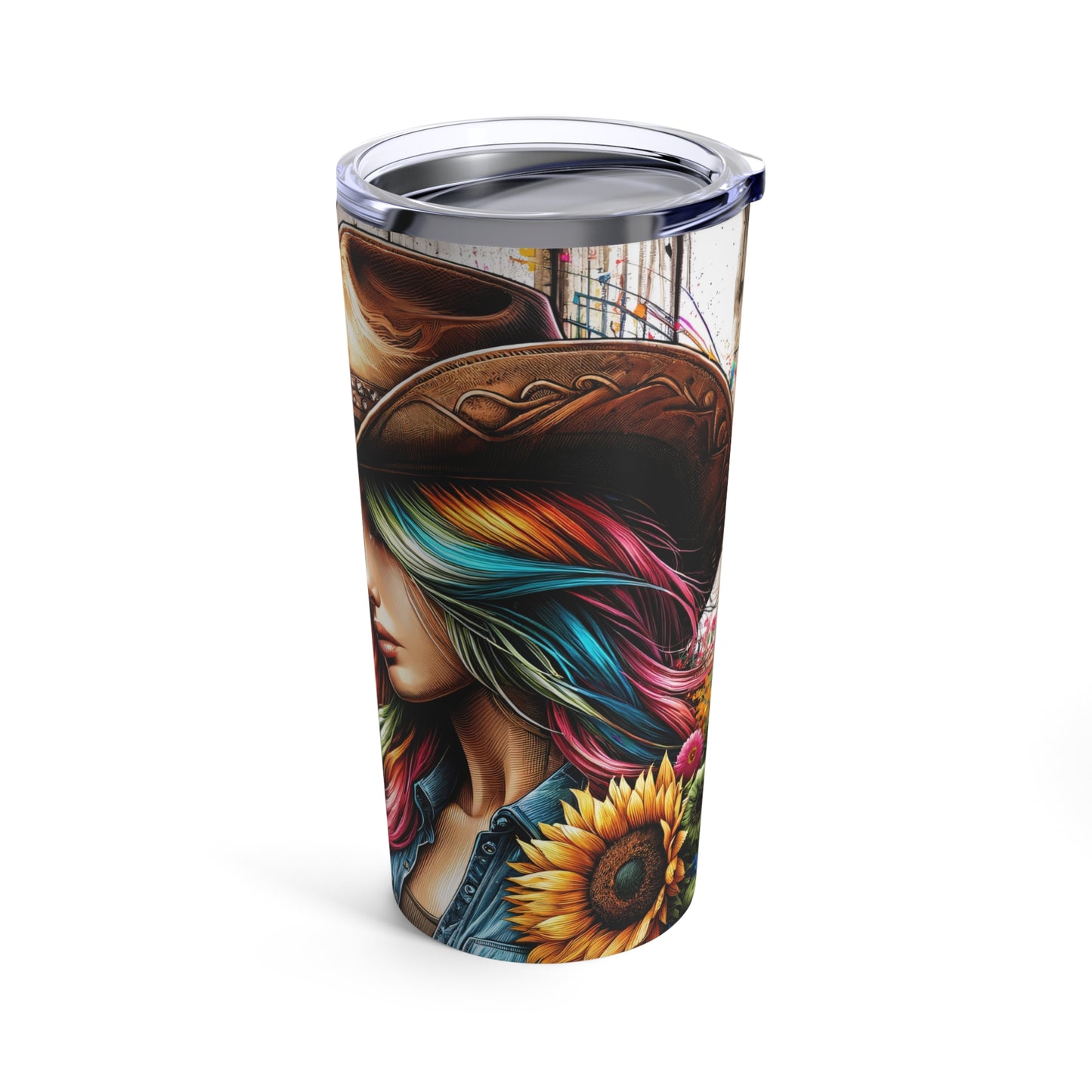 Rainbow Sunflower Cowgirl & Horse Tumbler 20oz