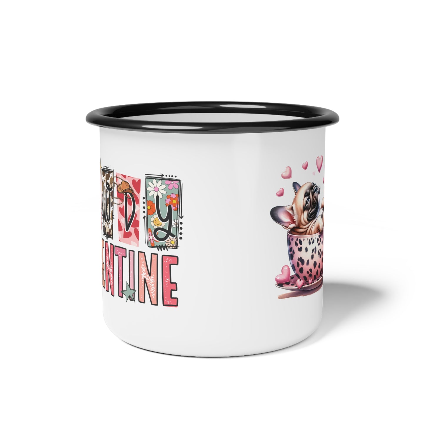 Howdy Valentine French Bulldog Puppy Love Enamel Camp Cup