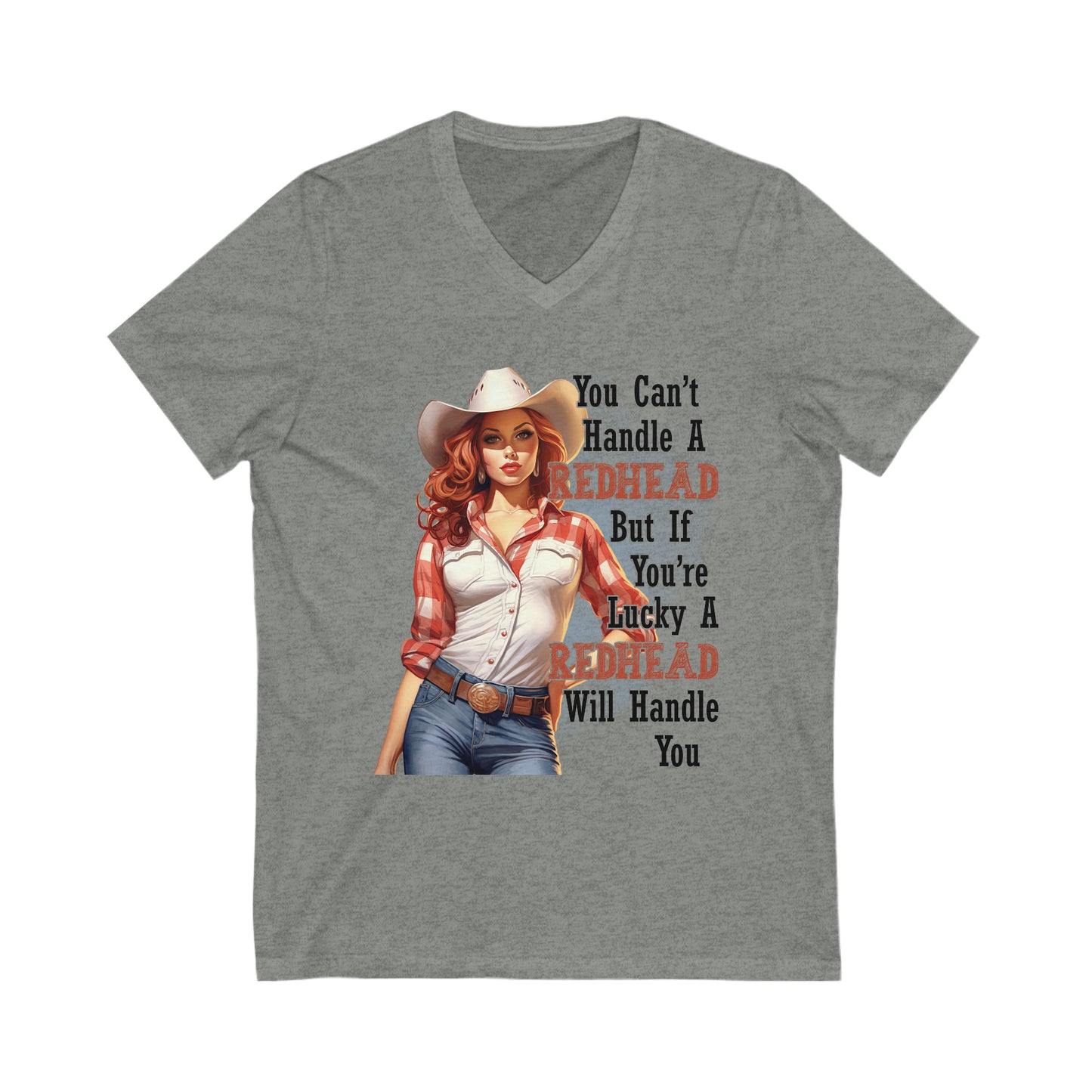 Redheaded Cowgirl Jersey Two Sided Short Sleeve V-Neck Tee