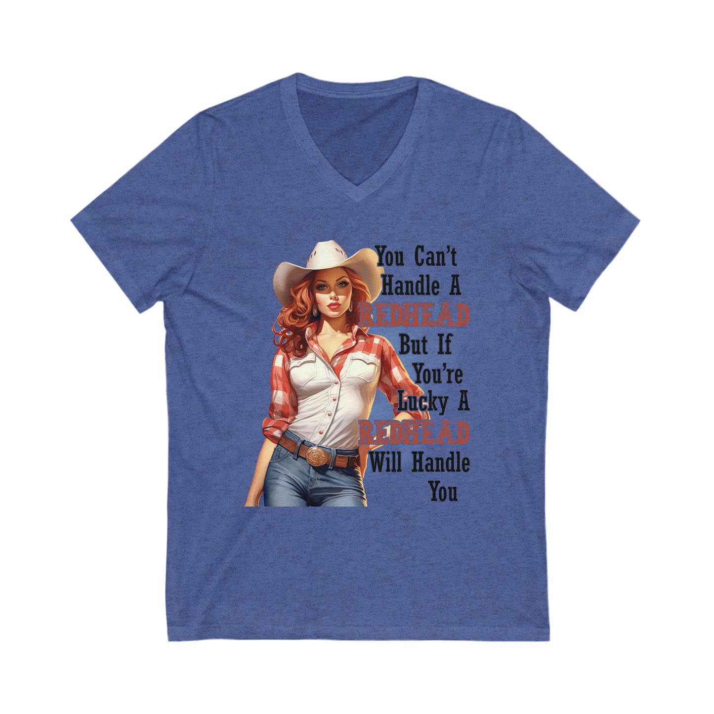 Redheaded Cowgirl Jersey Two Sided Short Sleeve V-Neck Tee