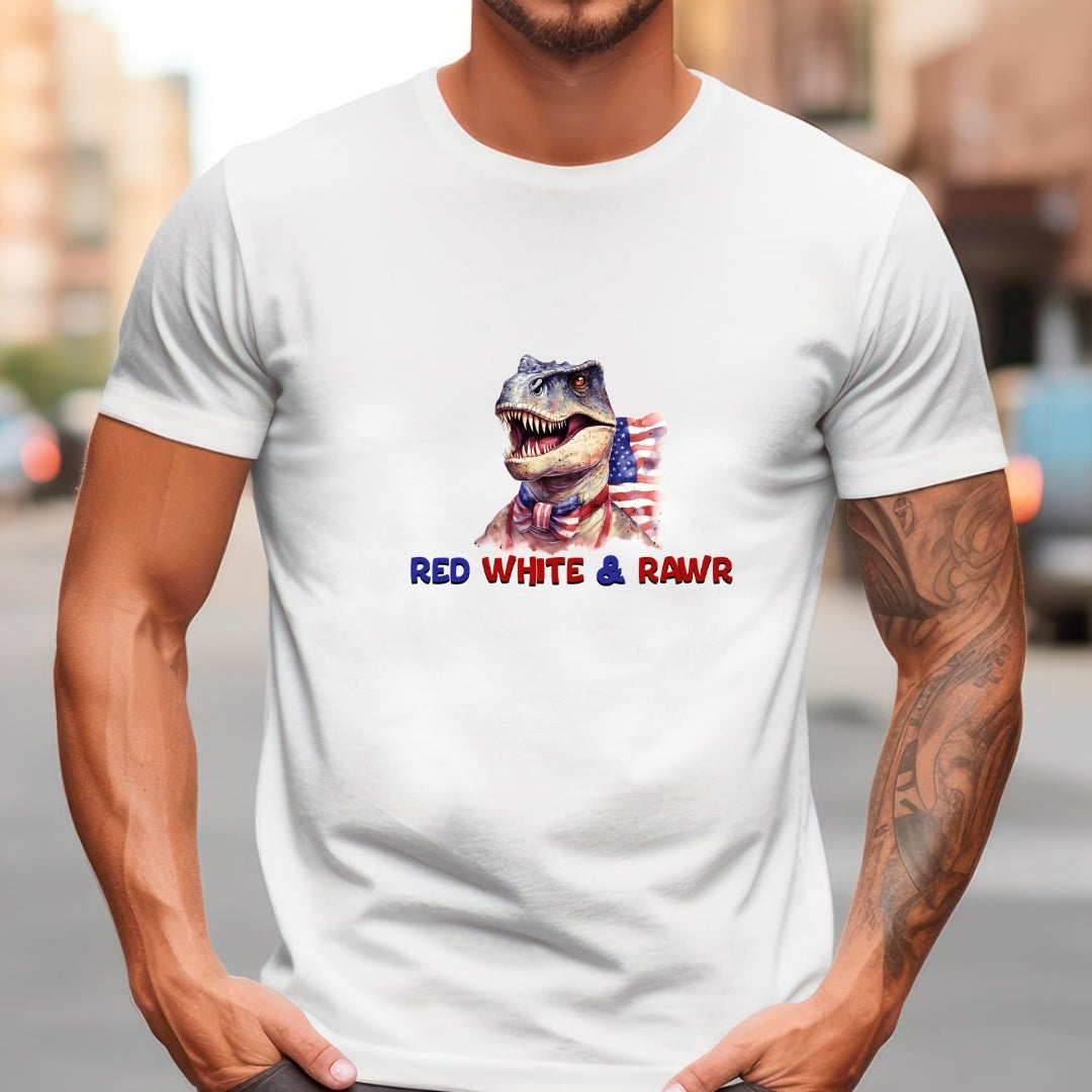 Dinosaur Red White and Rawr Streetwear Unisex Short Sleeve Tee